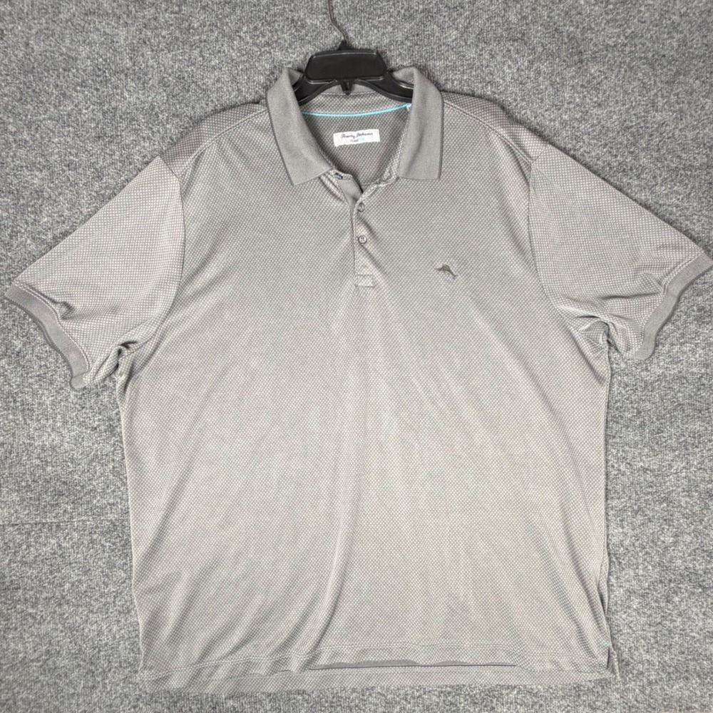 Tommy Bahama IslandZone Mens XXXL Grey Micro Grid Coolmax Tencel Polo‎ Shirt
